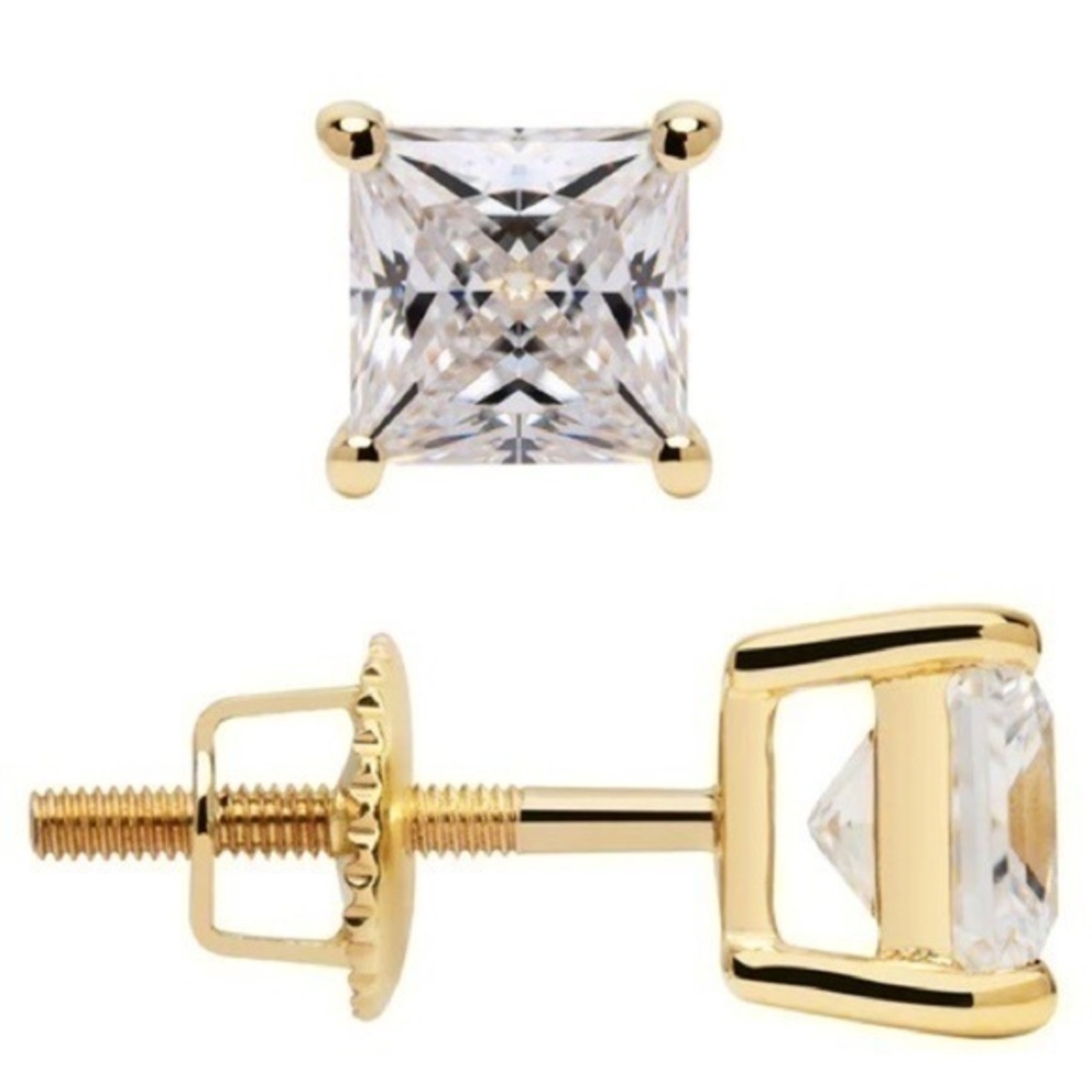 Renaissance Collection 16k Yellow Gold Princess Cut CZ Earrings